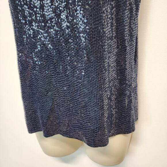 Carmen Marc Valvo Sequin Top Size M Blue Sleeveless Round Neck Evening Art Deco - Picture 5 of 13